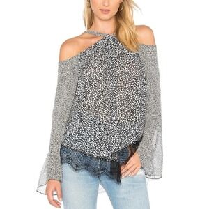 Tuckernuck Derek Lam 100% Silk Off Shoulder Lace Halter Long Sleeve Blouse Top 0